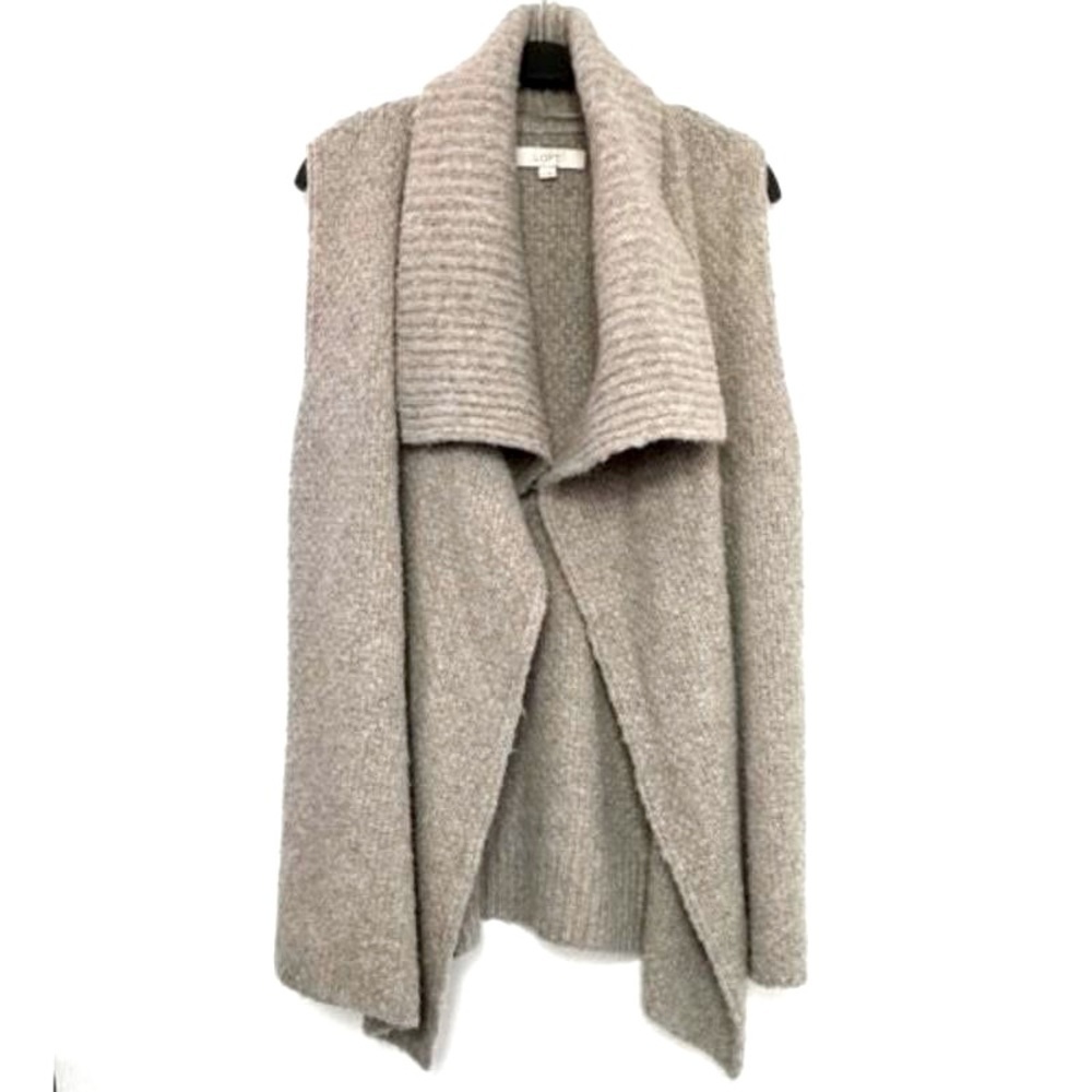 ANN Taylor LOFT Longline Collared Sweater Vest Gray Wool Alpaca Small - Picture 1 of 9
